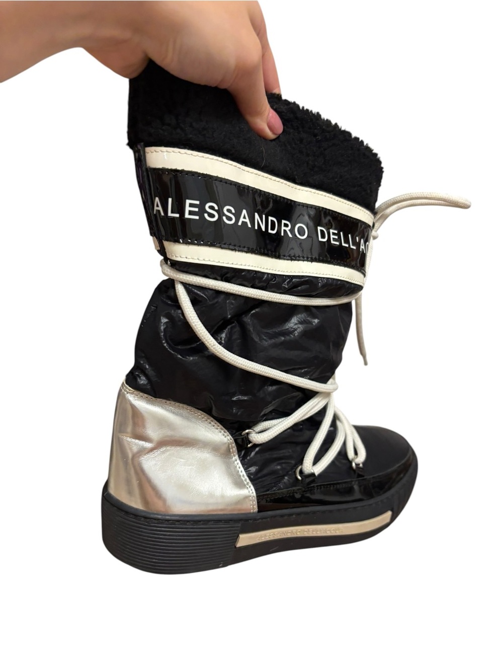 Alessandro Dell’Acqua Y2K Black & Silver Winter Snow Boots - Picture 2 of 12